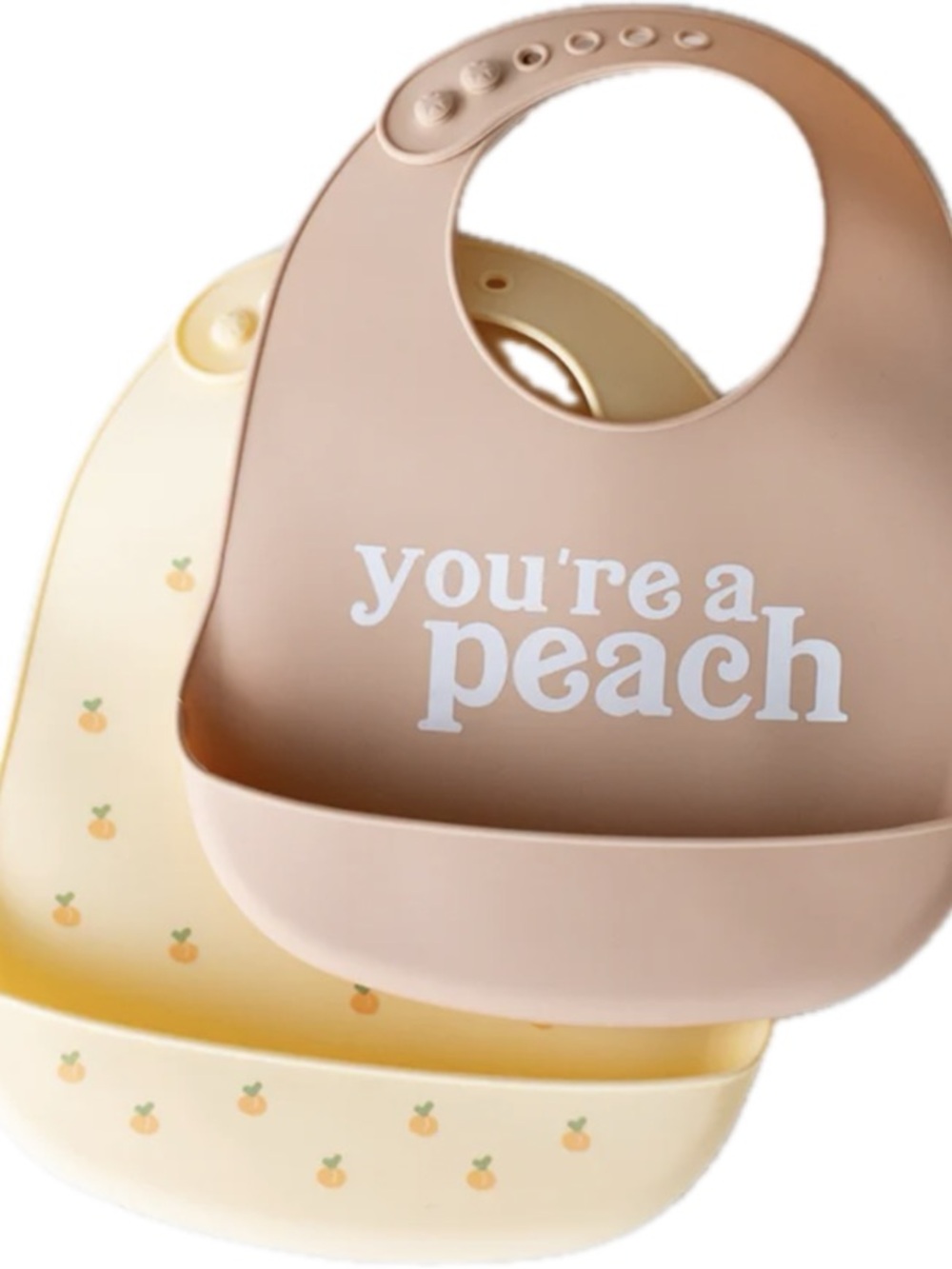 PEARHEAD Silicone Baby Bib Set - Peach & Cream "you're a peach" Dishwasher Safe